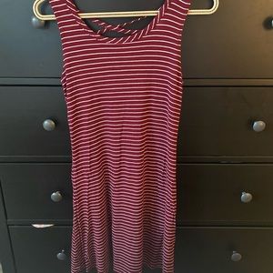 Maroon and white stripe T-shirt dress